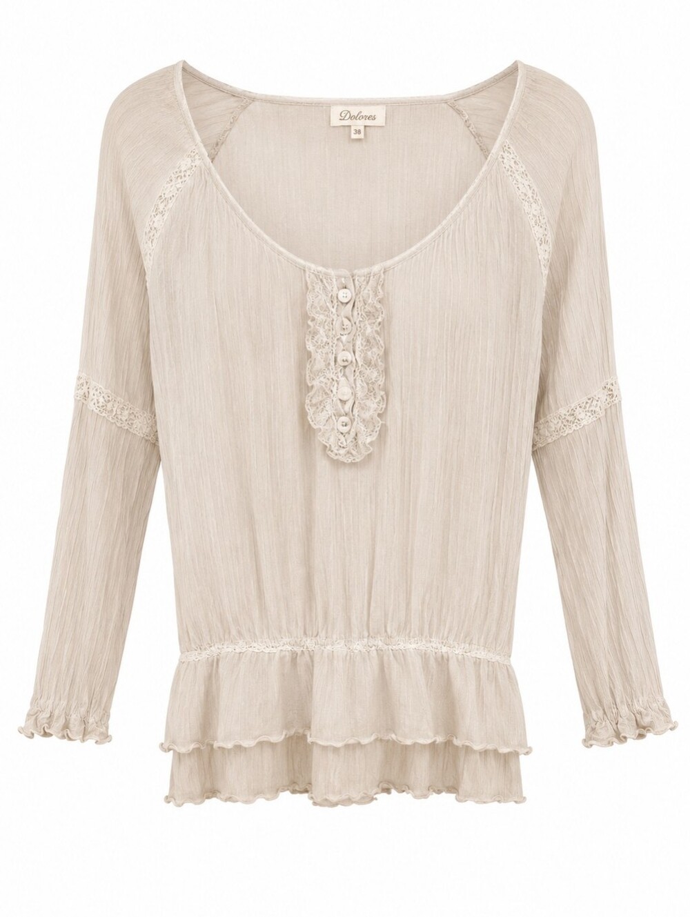 Cream Dolores Blouse Size 38 Beige Sheer Ruffle Peplum Boho Cottagecore Top